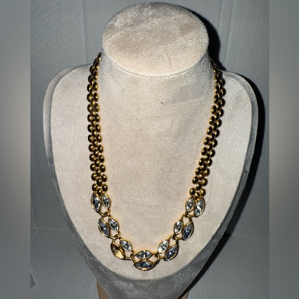 Vintage Napier Runway Necklace Gold tone and Rhinestone Rare Necklace